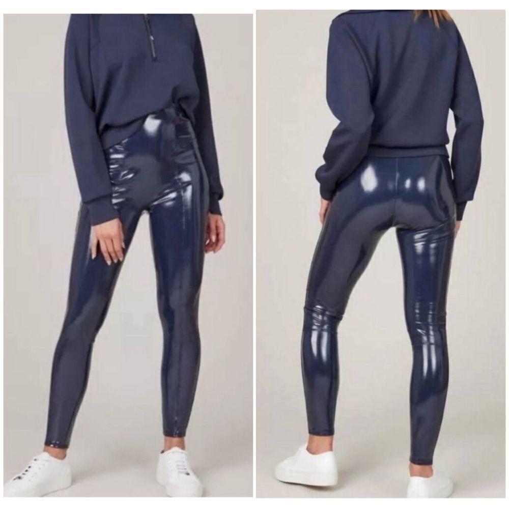 SPANX Women's Port Navy Faux Leather Leggings Size XS NWT